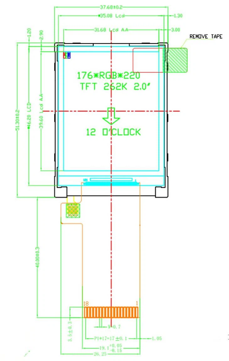 2.0 Inch Transflective Color TFT Lcd Display