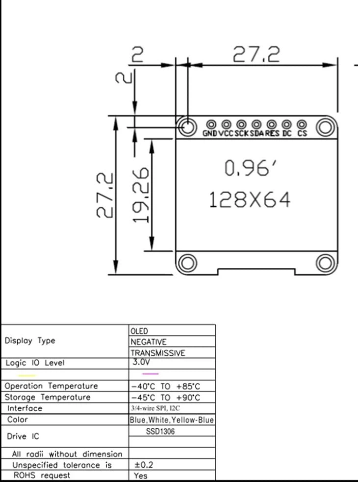 Small Size OLED 128x64 0.96 Inch 7 PIN OLED Screen Graphic Monochrome OLED Display Module